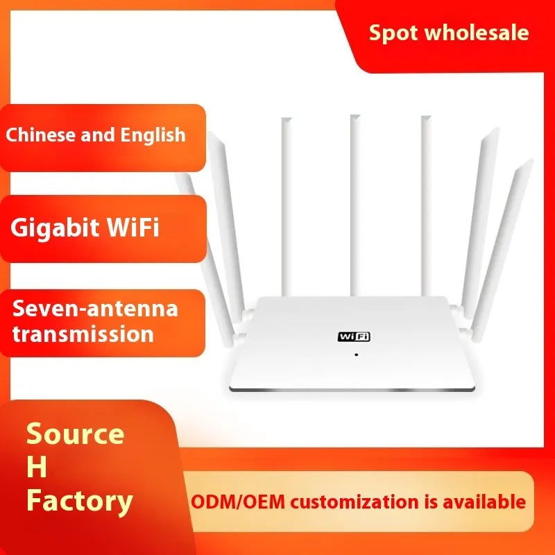 Black and white dual-band Wi-Fi router with multiple antennas for through-wall home coverage.