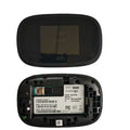 Black mifi8000 4G portable wireless router with battery and cable on a white background.