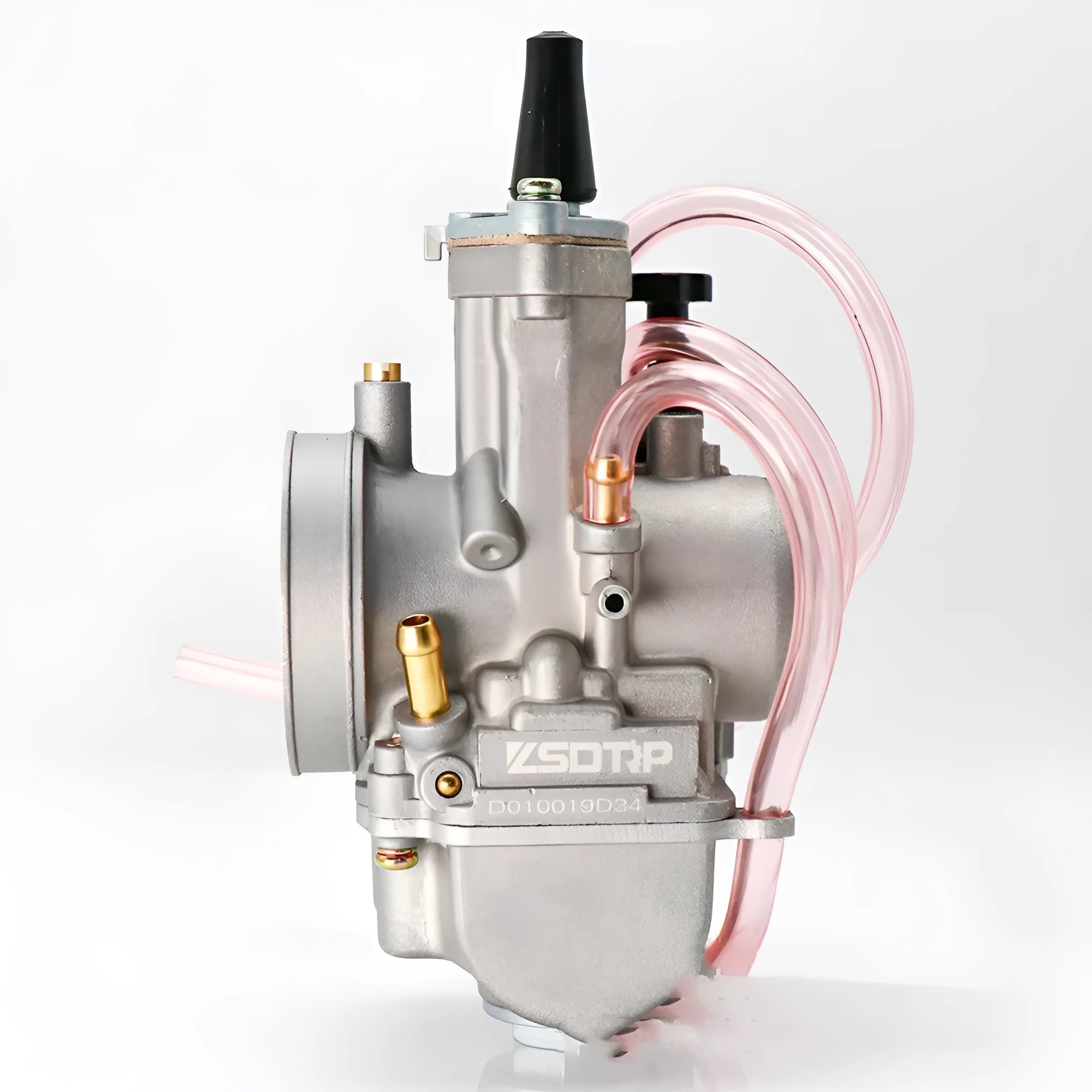 Sandblasted PWK motorcycle carburetor kit with seven bore size options from 21mm to 34mm.