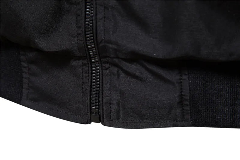 Men's solid colour casual lightweight polyester jacket shown in army green, black, or dark blue.