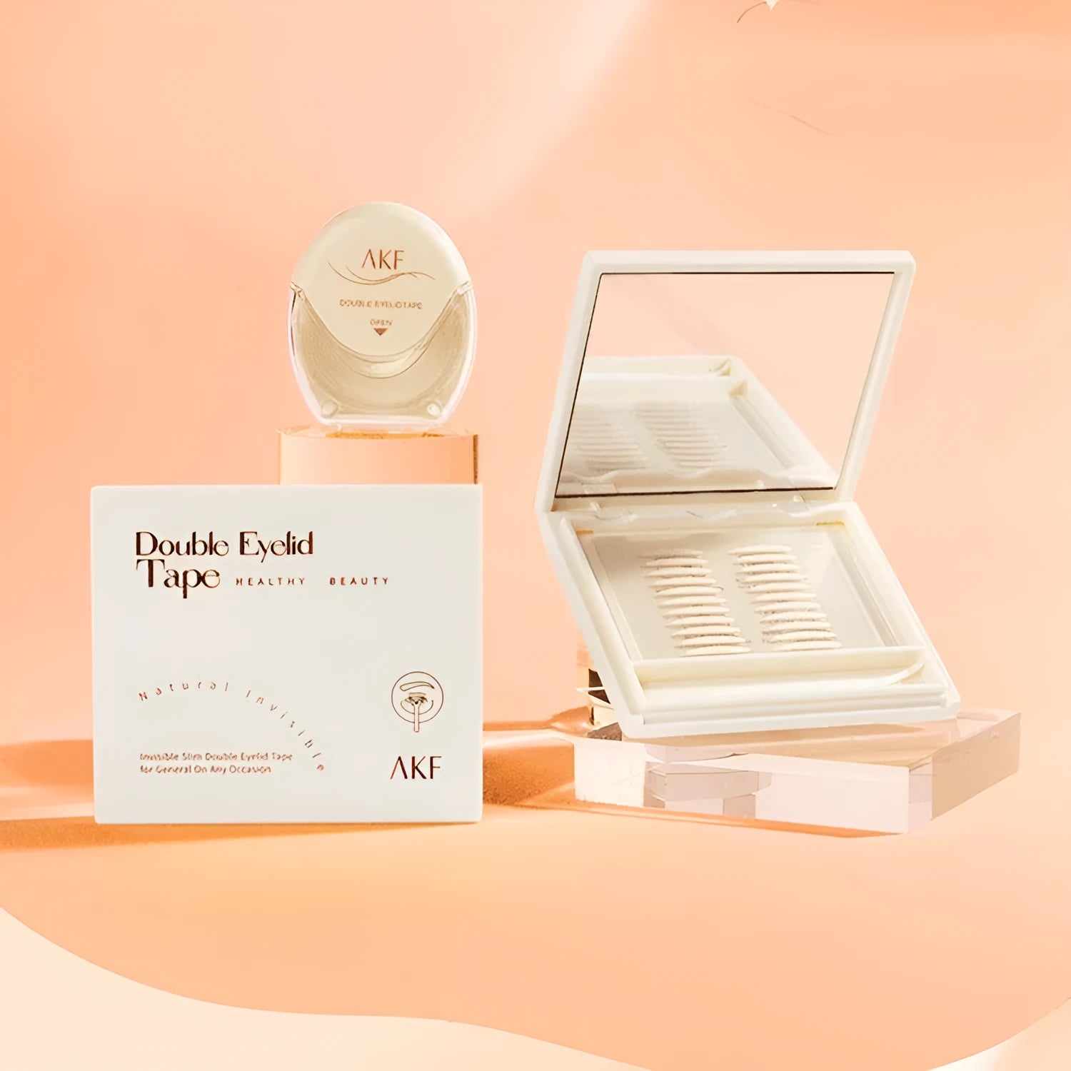 Roll of 120 invisible lace double eyelid stickers in crescent or olive shapes.