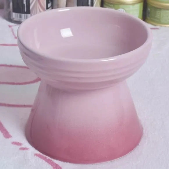 Black ceramic pet bowl with high foot neck protector for anti-tumble feeding