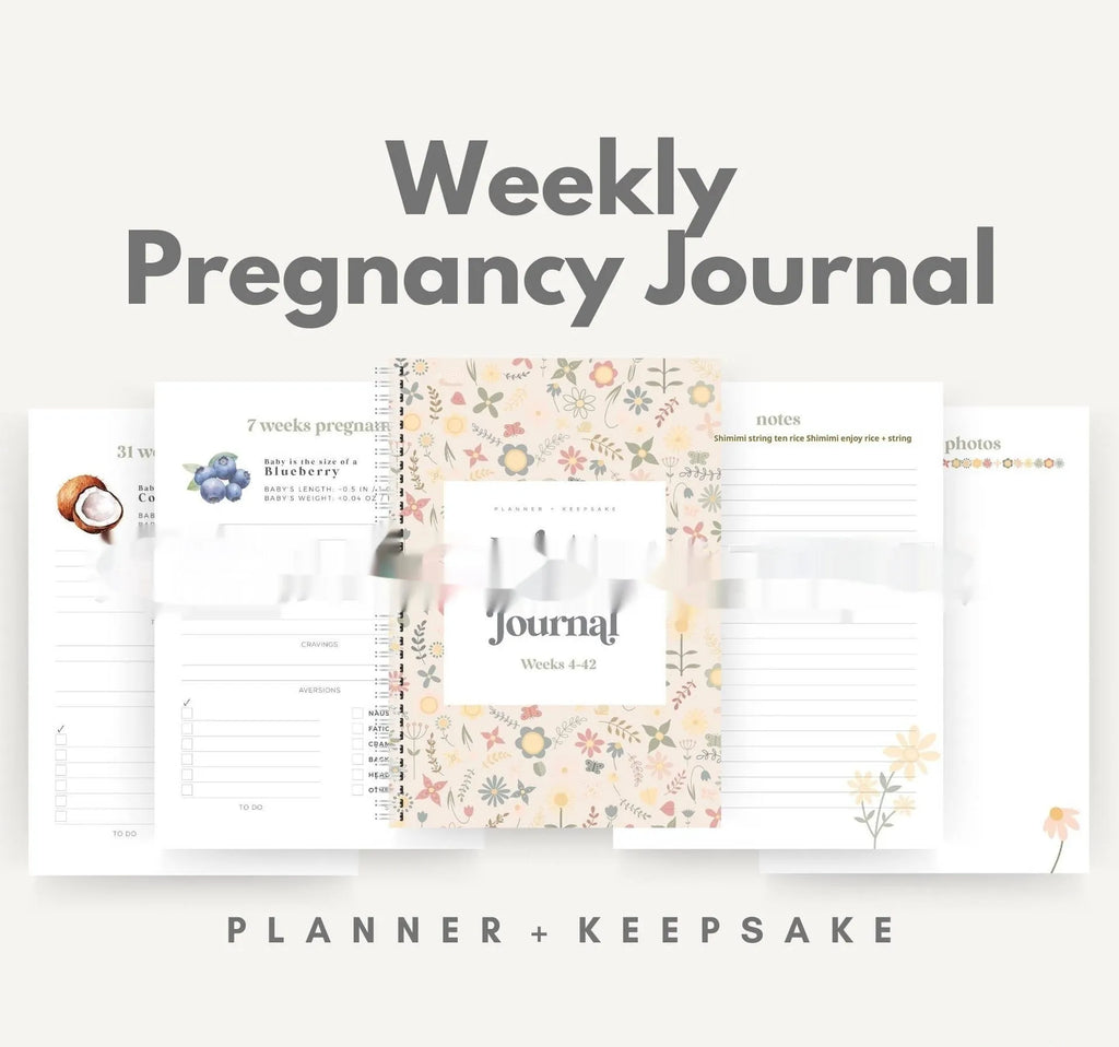 A5 Weekly Pregnancy Diary Notebook open showing weekly sections for pregnancy tracking
