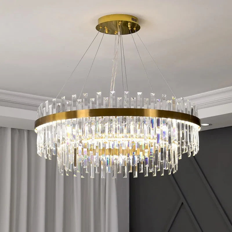 Stainless steel fish-shaped crystal chandelier ceiling light with multiple LED heads.