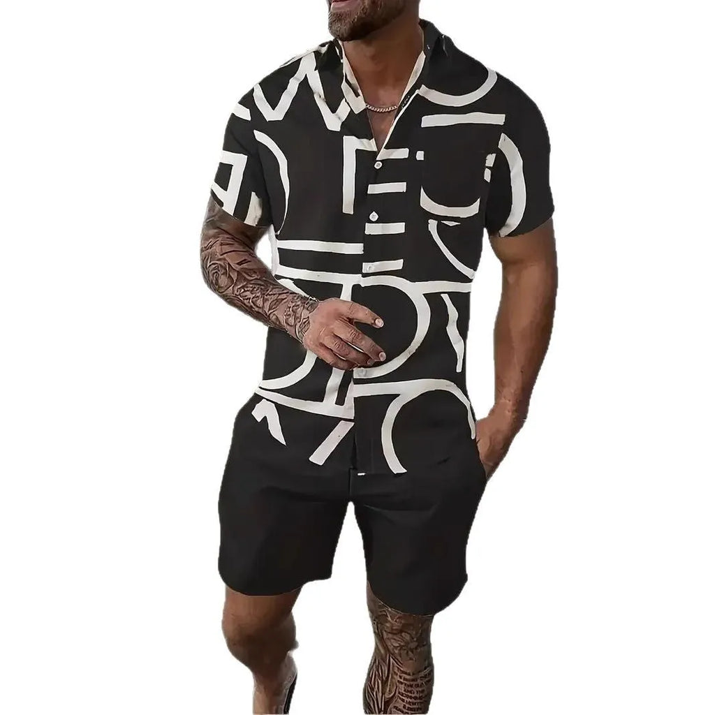 Men's colourful Hawaii print short sleeve shirt and matching shorts casual suit set.