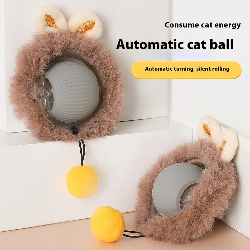 Silicone cat rolling ball toy in red, green, and grey colour options