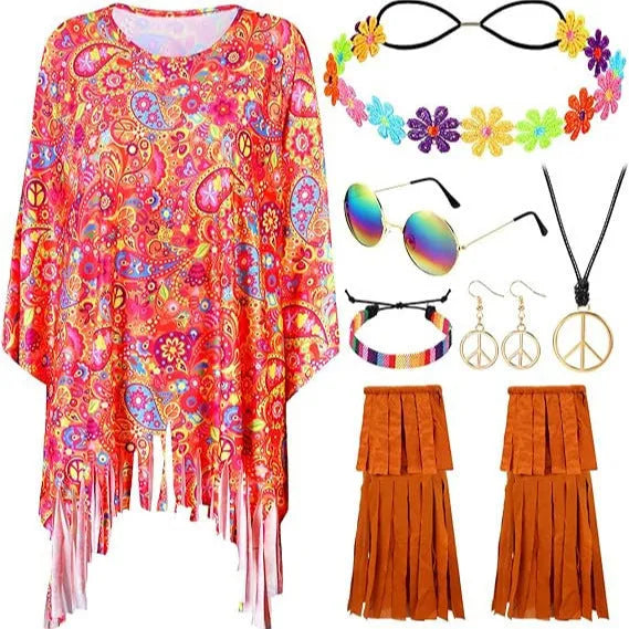 Tie dye pattern cloak costume suit in free size with choice of bell sleeves or sleeveless design