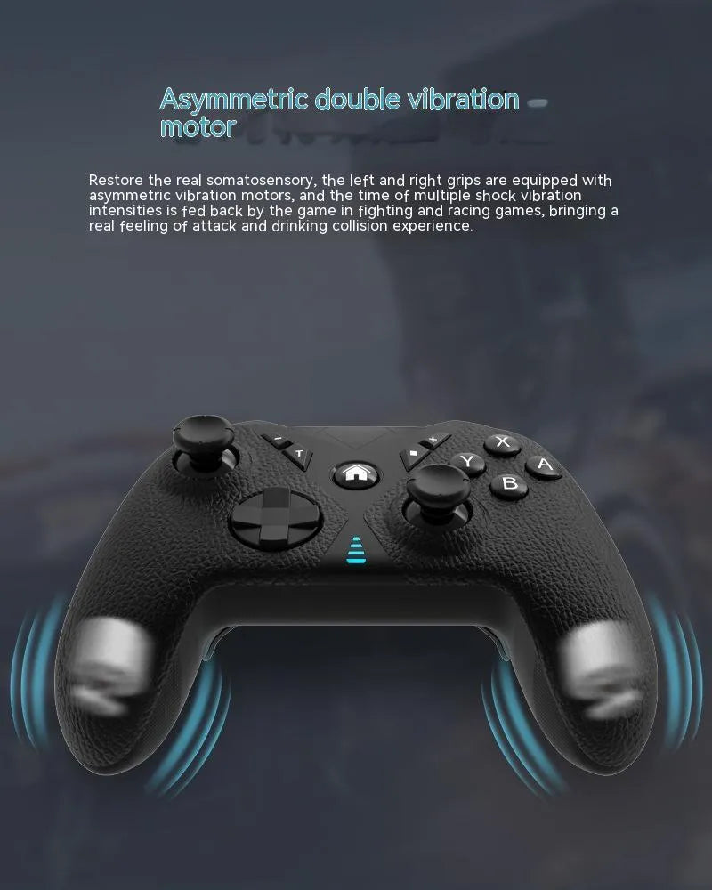 Black wireless game controller for Nintendo Switch with a leather-pattern texture on the grips.