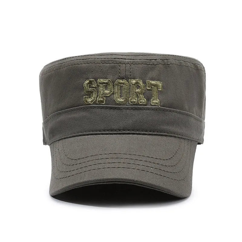 Men's adjustable cotton flat-top peaked cap in army green colour