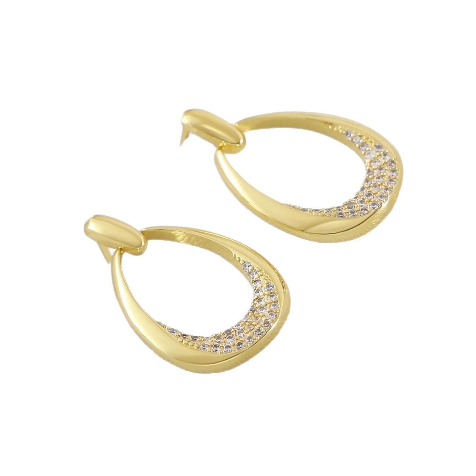 Yellow gold geometric drop-shaped women's earrings with round and oval elements measuring 2.6cm