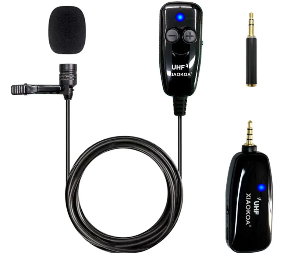 Black lavalier microphone with 3.5mm plug for mobile phones showing 6.0x5.0mm microphone capsule