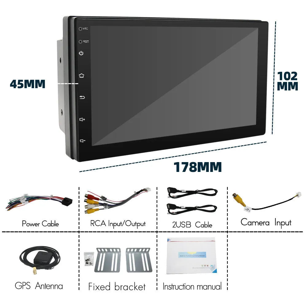 Black universal car MP5 navigation player with 7-inch touchscreen for GPS and CarPlay in manual transmission vehicles