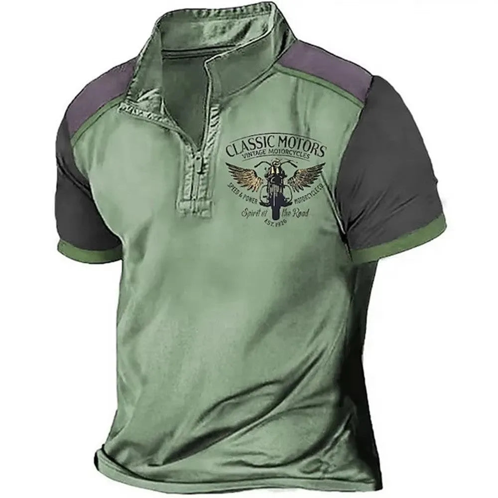 Men's 3D printed golf polo shirt in bird eye cloth fabric with loose fit pullover style