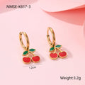 Cherry charm jewellery set showing necklace, bracelet, earrings, and ring in 18K gold plated stainless steel