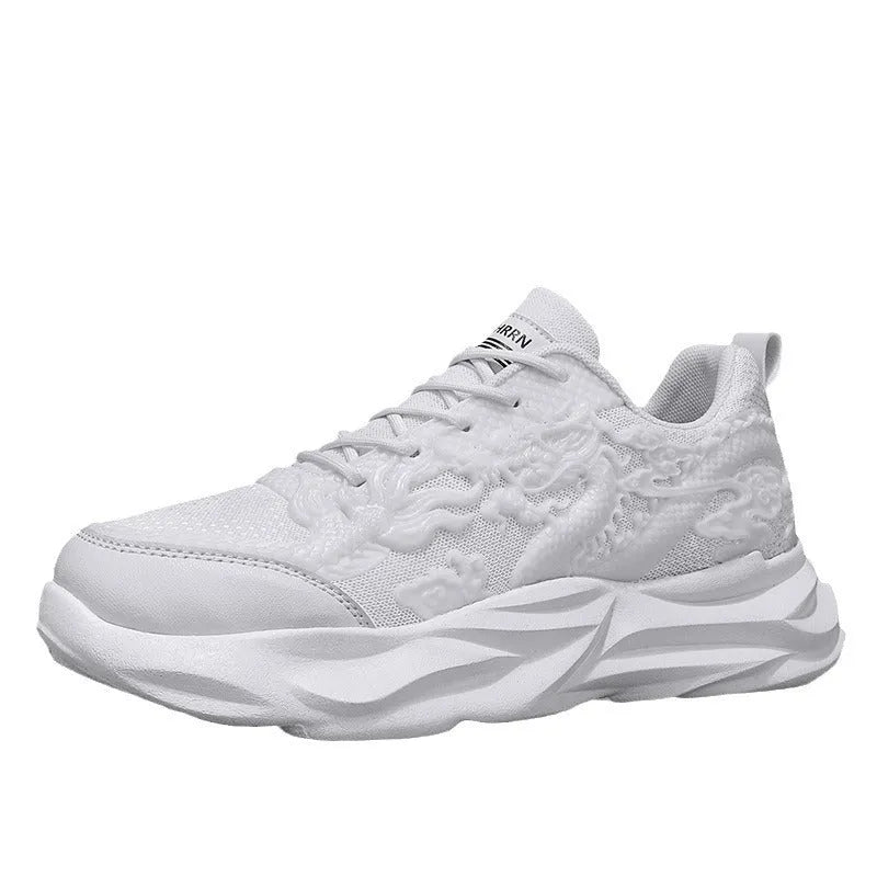 Chinese Loong pattern casual sneakers with fly knit upper and rubber sole