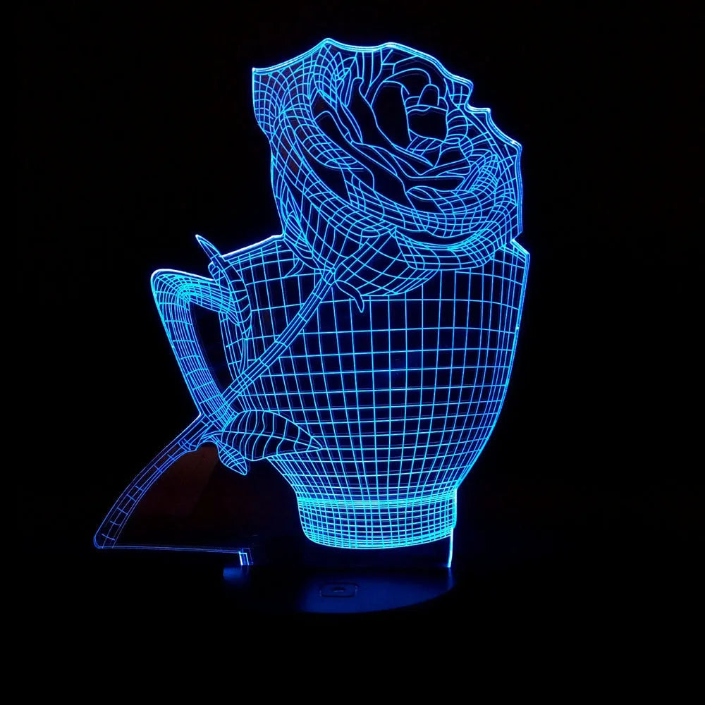 3D rose flower design night light with colour changing LEDs in acrylic panel with ABS base