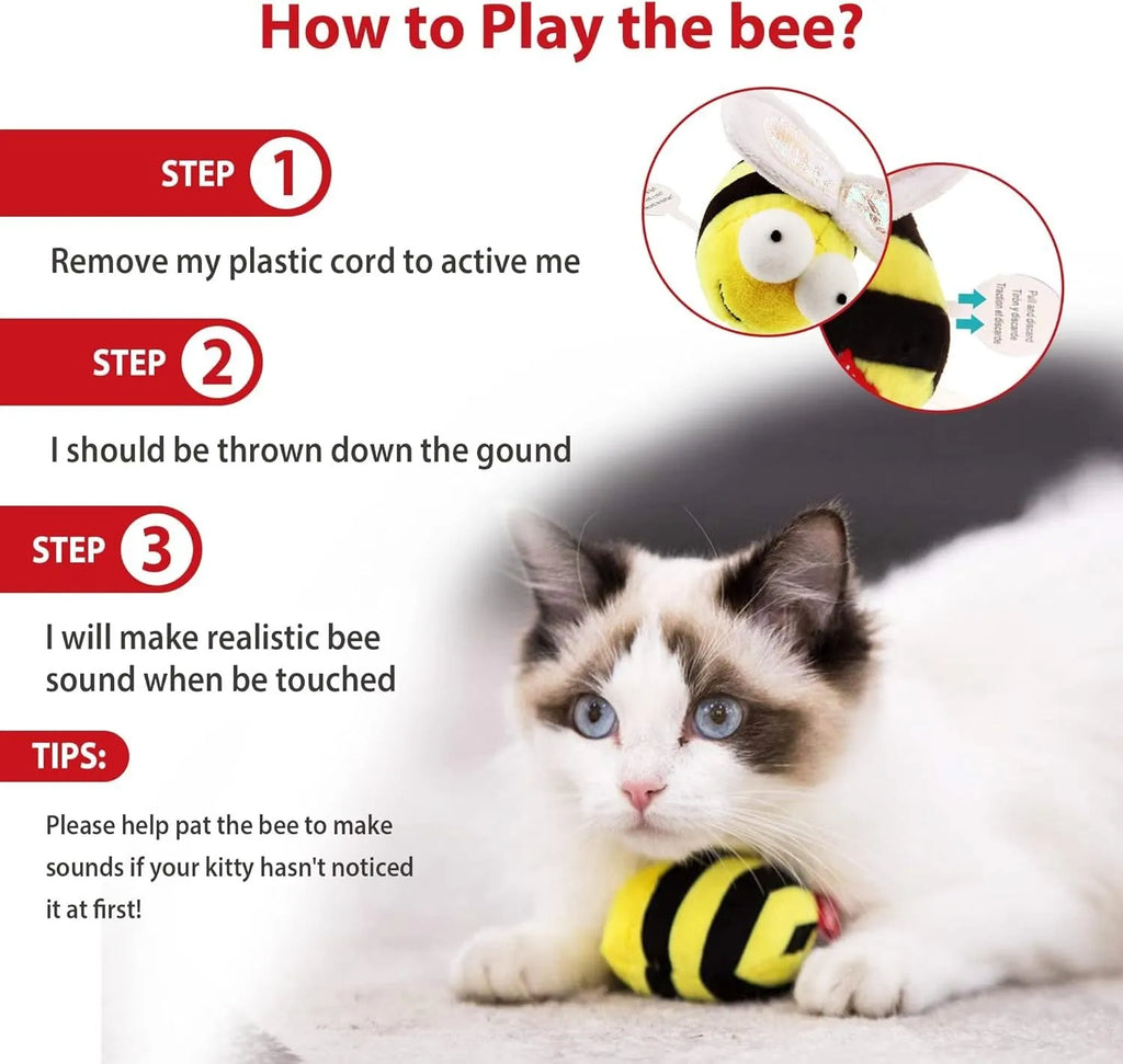 Yellow bee-shaped electronic cat toy with flannelette fabric for motion-activated squeaking play