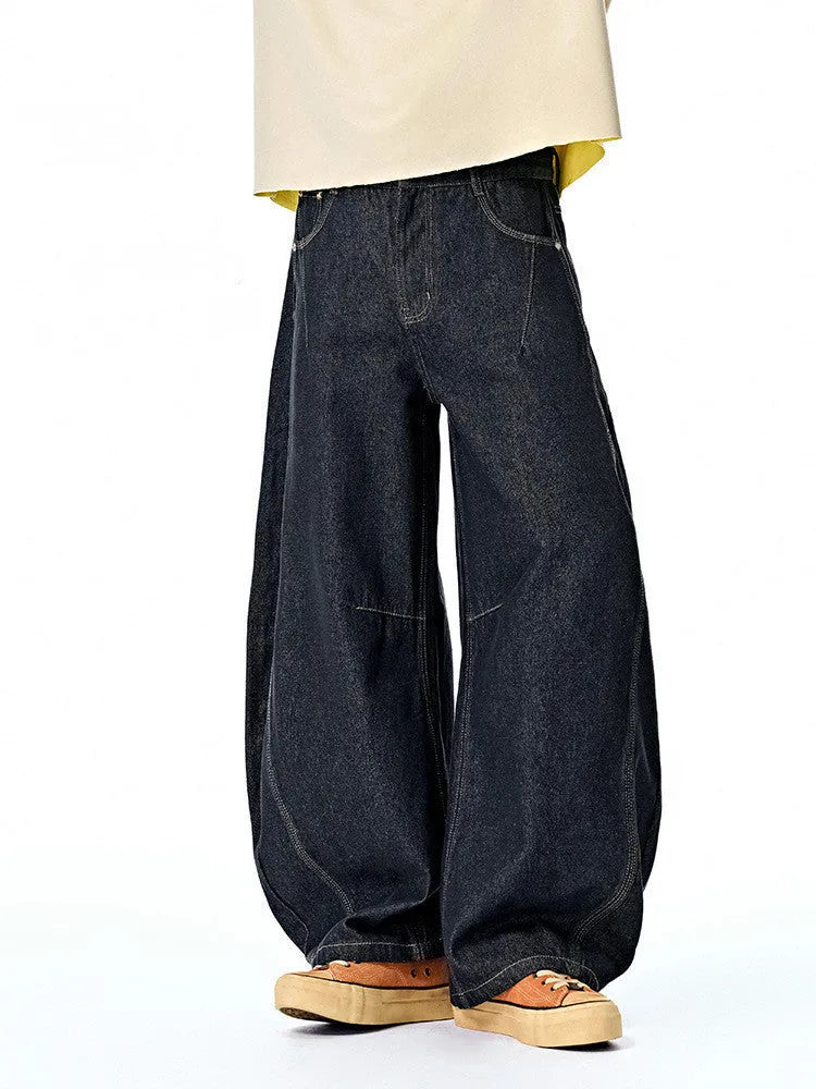Men's wide leg denim trousers in original cow colour cotton fabric
