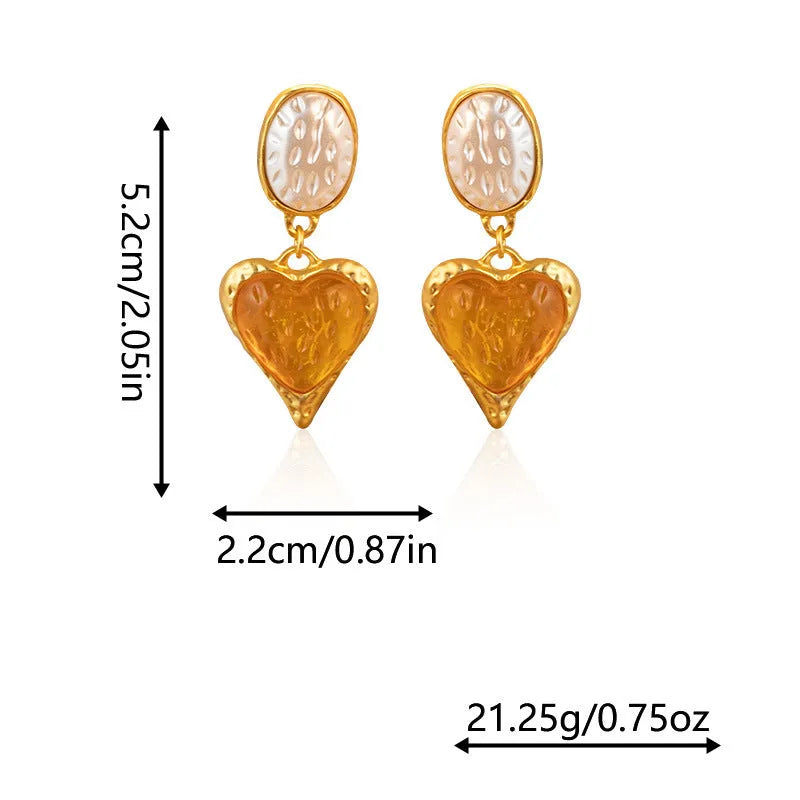 Purple, red, green, and yellow and white alloy pleated oval love heart stud earrings on silver posts.