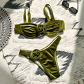 Green women's swimsuit with 3D floral pattern and high elasticity brief style