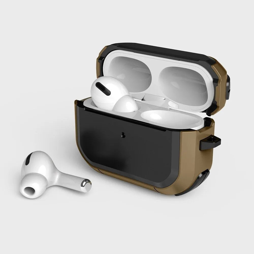 Black TPU and PC protective shell case for AirPods Pro and AirPods 1/2 generation earphones.