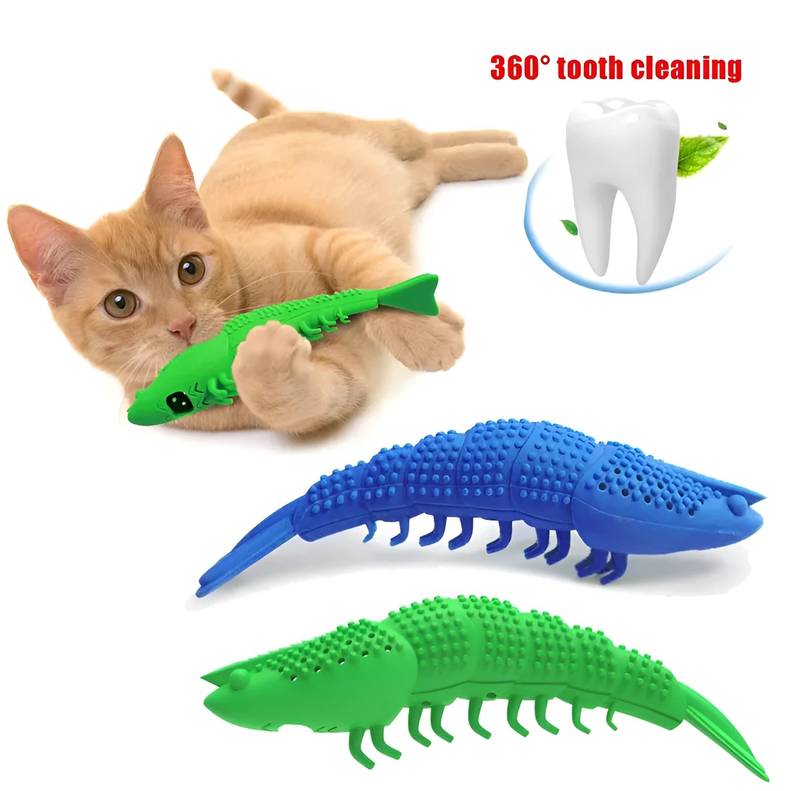 Blue hard rubber cat toy with 360-degree teeth cleaning bristles and internal catnip