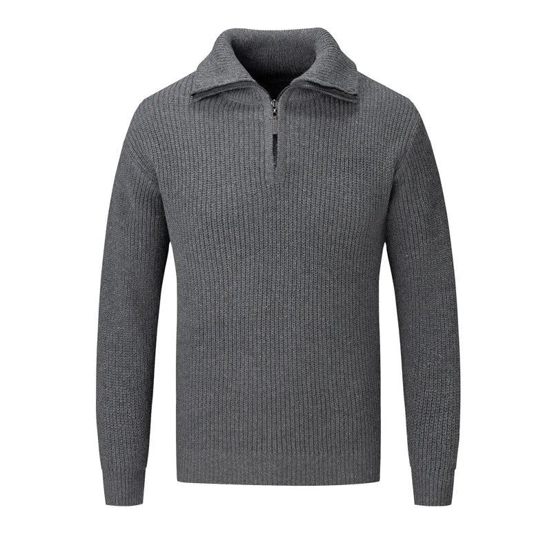 Men's loose fit pullover sweater in a solid colour on a middle-aged model.