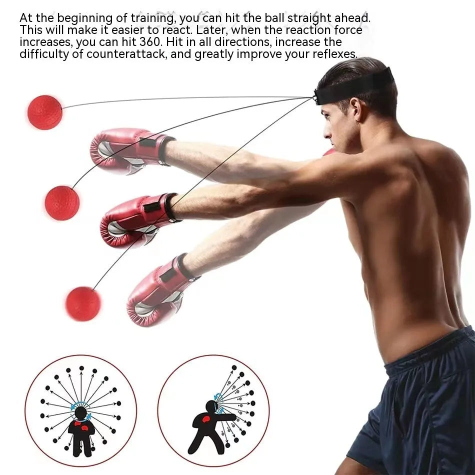 Head-mounted boxing reaction training ball set with multiple coloured balls and adjustable headbands