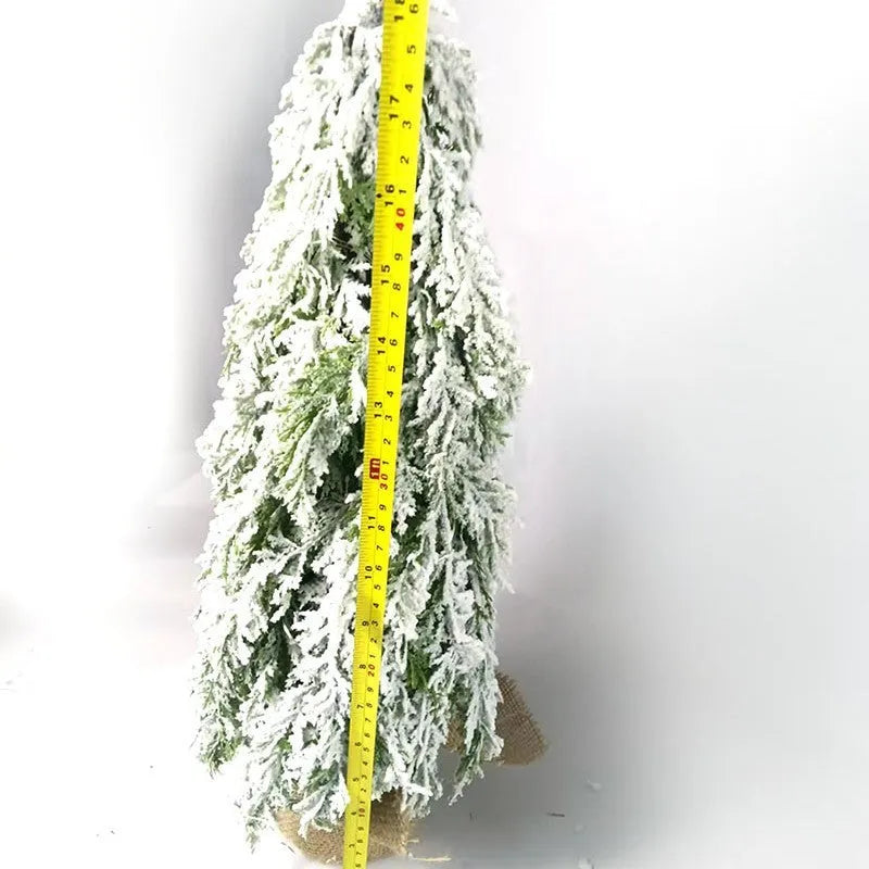 24 inch green artificial Christmas tree with LED lights and snow sprayer decoration on desktop