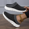 Women's Flyknit sports slipper shoes in striped pattern with height increasing sole
