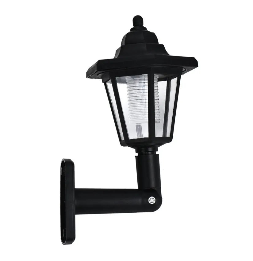 Black hexagonal solar wall lamp with LED illumination for outdoor garden lighting