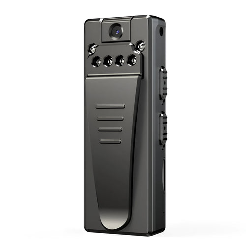 Black 1080p HD DV home camera with rotating body on a stand.
