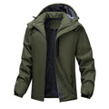 Men's plus size hooded winter coat in Army Green colour showing loose fit and front zip.