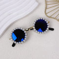 Pearl-rimmed round sunglasses for pets in blue, black, coffee, orange and purple colours