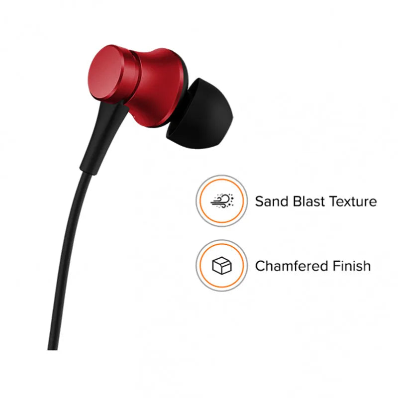 Piston in-ear wired headphones with 3.5mm plug in blue, red and black colour options