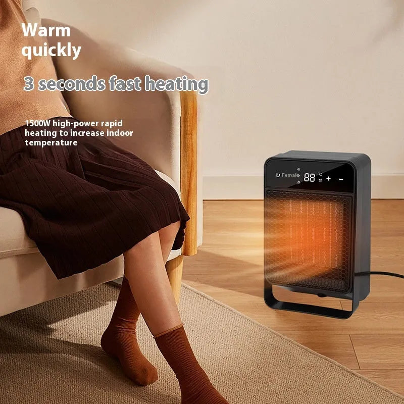 Desktop electric heater with digital touch screen display and remote control in black or white colour options