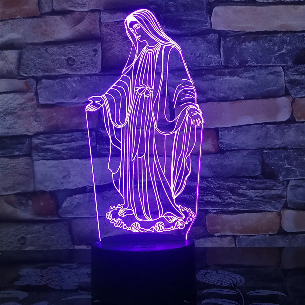 3D LED night light with laser engraved acrylic showing dual ring pattern and colourful illumination