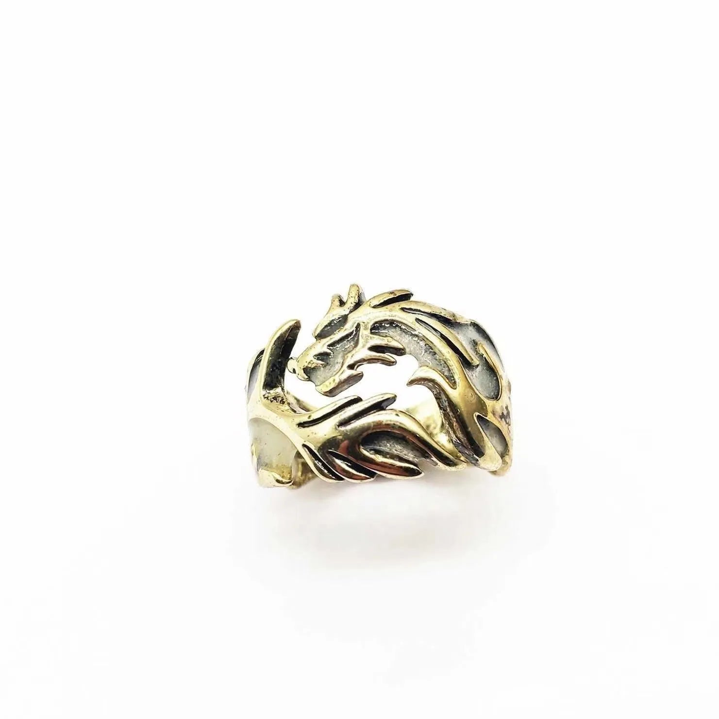 Chinese style luminous dragon pattern adjustable metal ring with antique silver blue and green electroplated finish