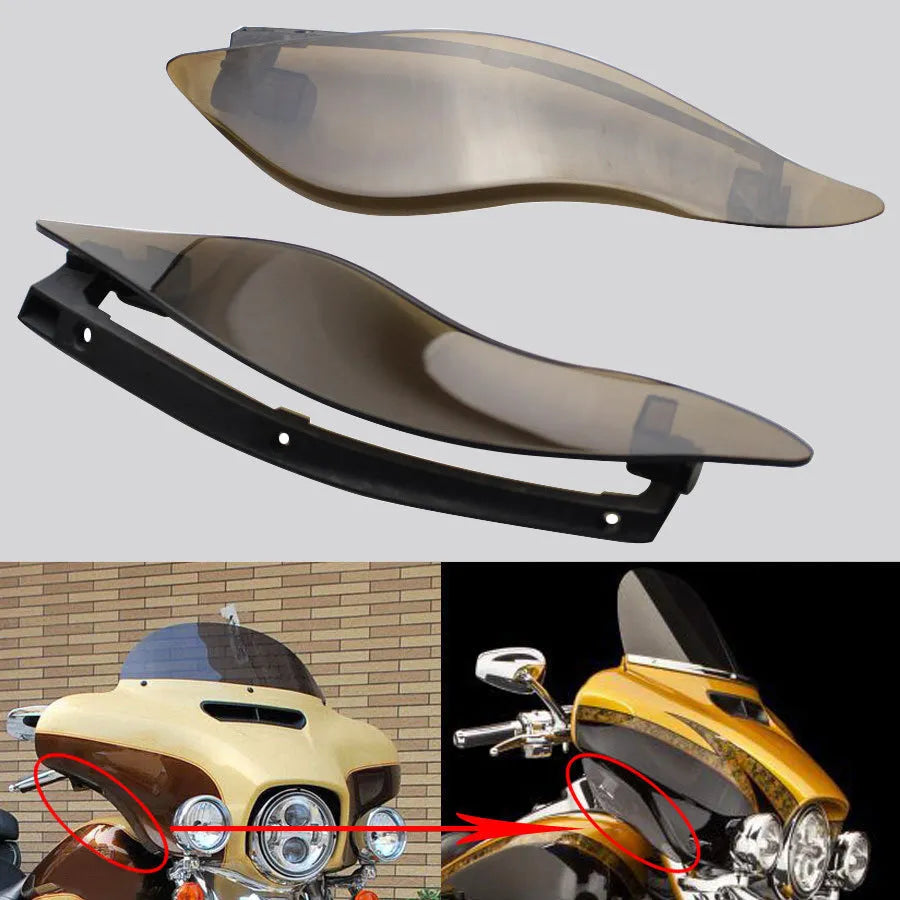 Pair of smoked ABS plastic side wings for Harley Davidson three-wheel motorcycle conversion