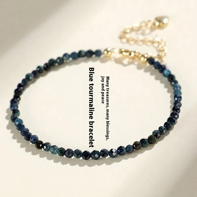 3mm blue tourmaline beaded bracelet with spacer beads for women