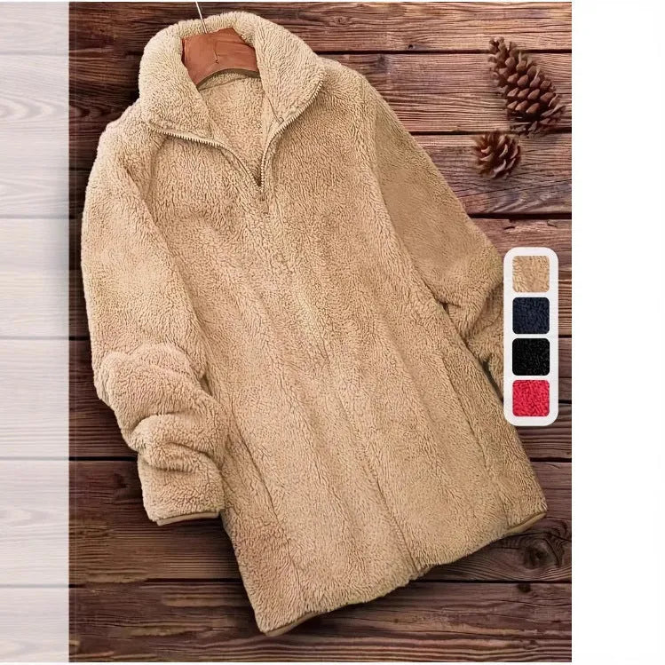 Double-sided fleece jacket in black, navy blue, or khaki colour on a hanger.