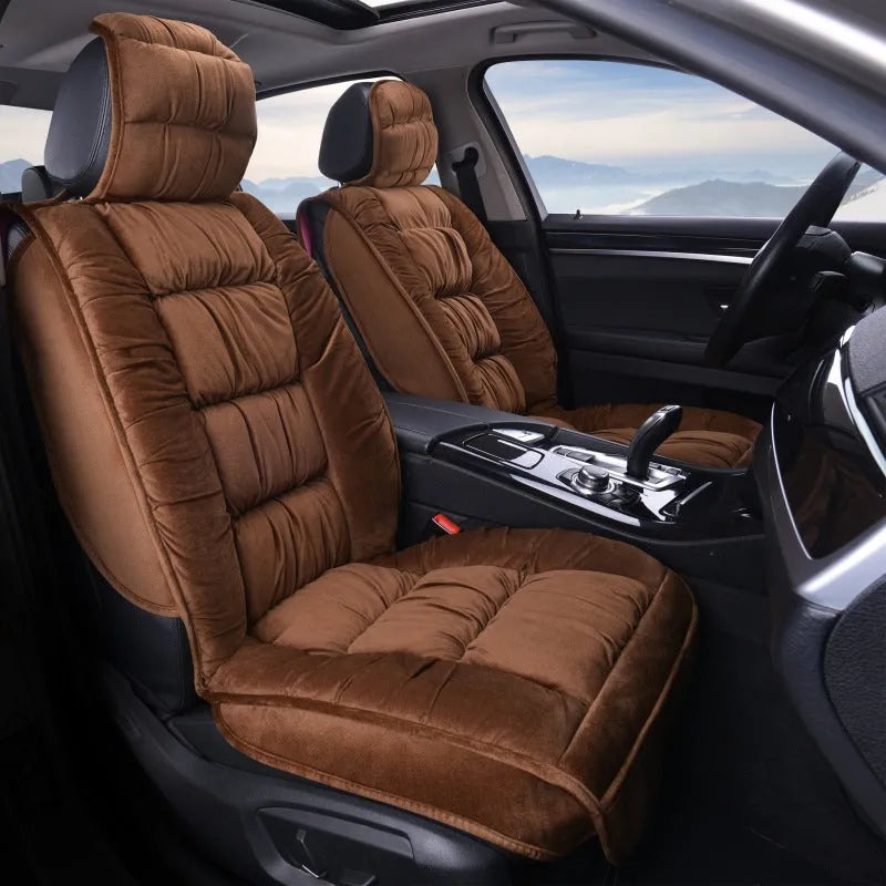 Winter plush car seat cushion with wool cotton filler and polyester surface in multiple colour options
