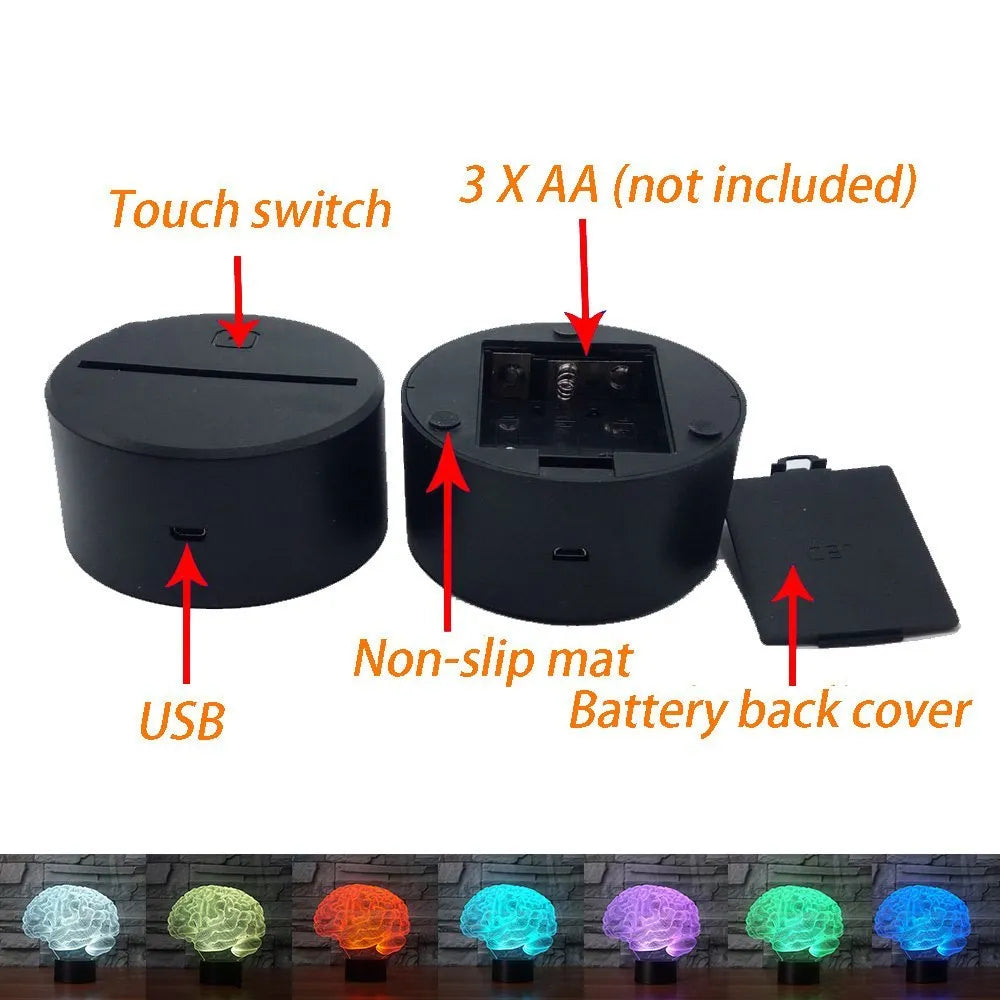 3D acrylic illusion desk lamp with colour changing LED display on ABS base