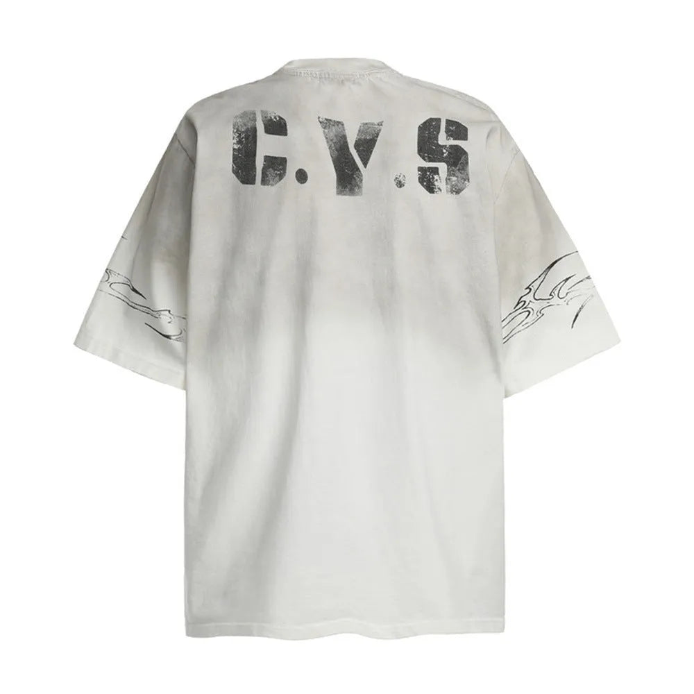 Man wearing a black printed cotton short-sleeved T-shirt, front view.