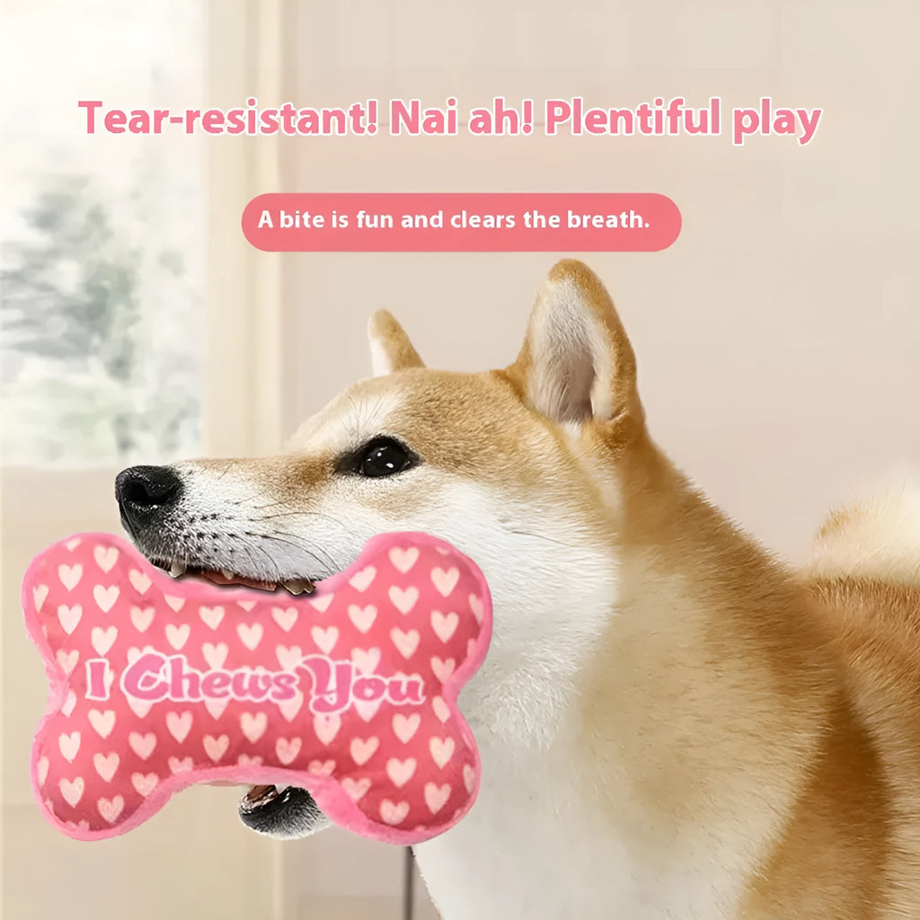 Pet plush tooth cleaning toy with molar design in bone powder colour option