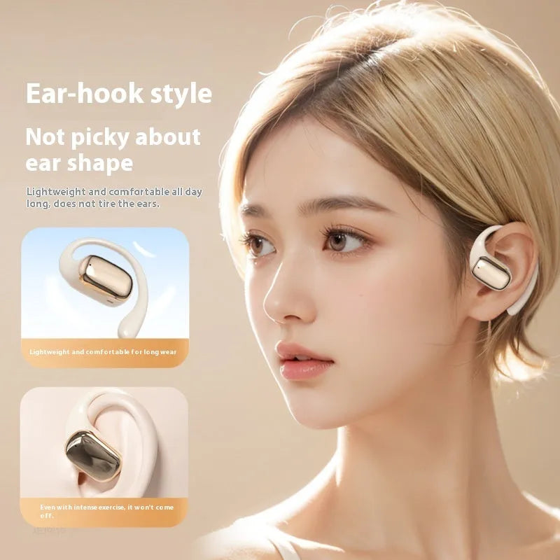 Creative design ear-mounted headphones with digital display in skin colour, black, or white options