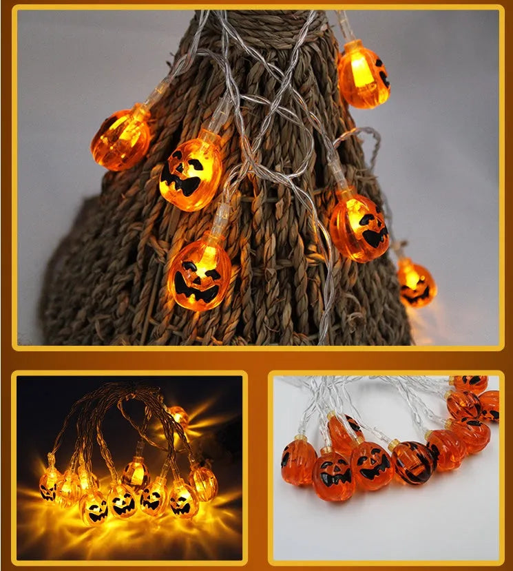 Halloween string lights with LED pumpkin, ghost, and bat decorations on a 1.2m wire.