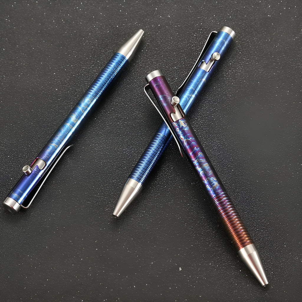 Titanium alloy bolt action ballpoint pen with gun mechanism design and phantom colour finish