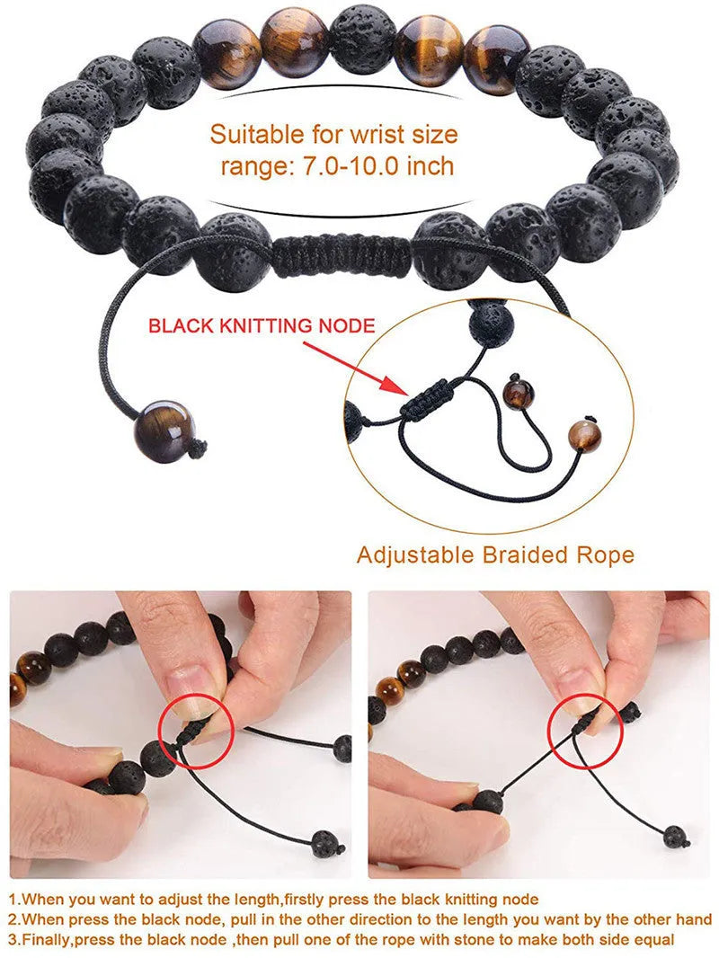 Matte black agate couple bracelets with geometry modelling in individual packaging
