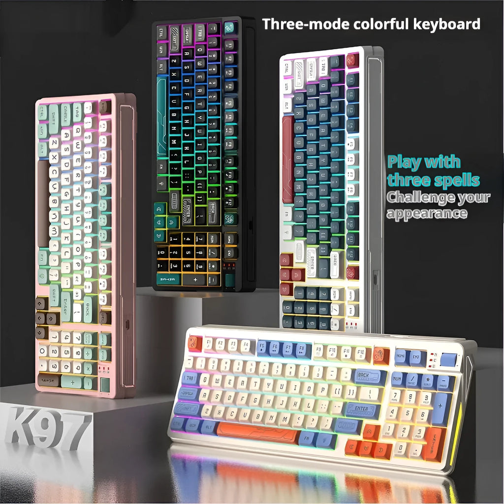 Three colour LED mechanical feel USB keyboard with ABS plastic housing in blue and white colour option